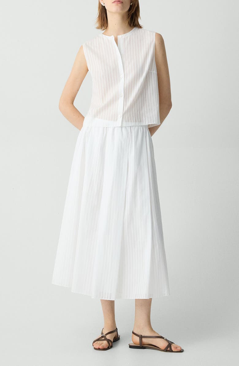 Theory Stripe Cotton Pull-On Midi Skirt, Alternate, color, White