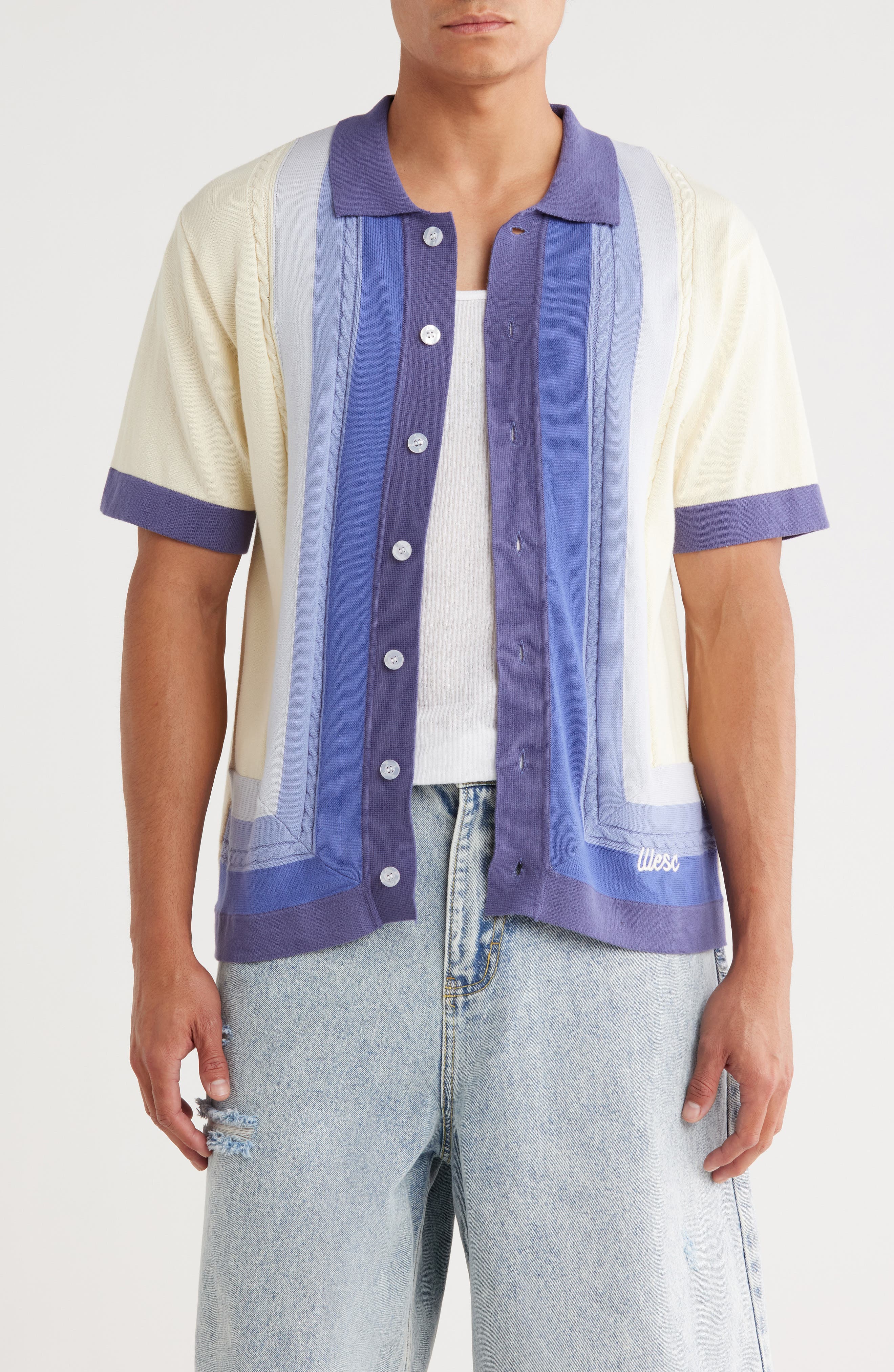 WeSC Short Sleeve Cotton Button-Down Sweater