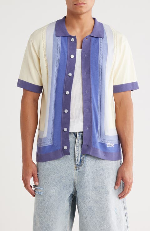 Short Sleeve Cotton Button-Down Sweater