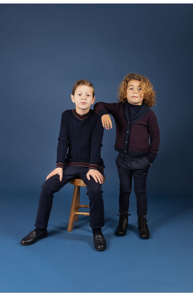 Ely's & Co. Looms Cable Knit Boys Collection - Sweater, Alternate, color, Navy/Wine