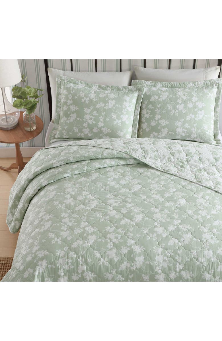 Laura Ashley Adorabelle 3-Piece Queen Quilt & Sham Set, Alternate, color, Green