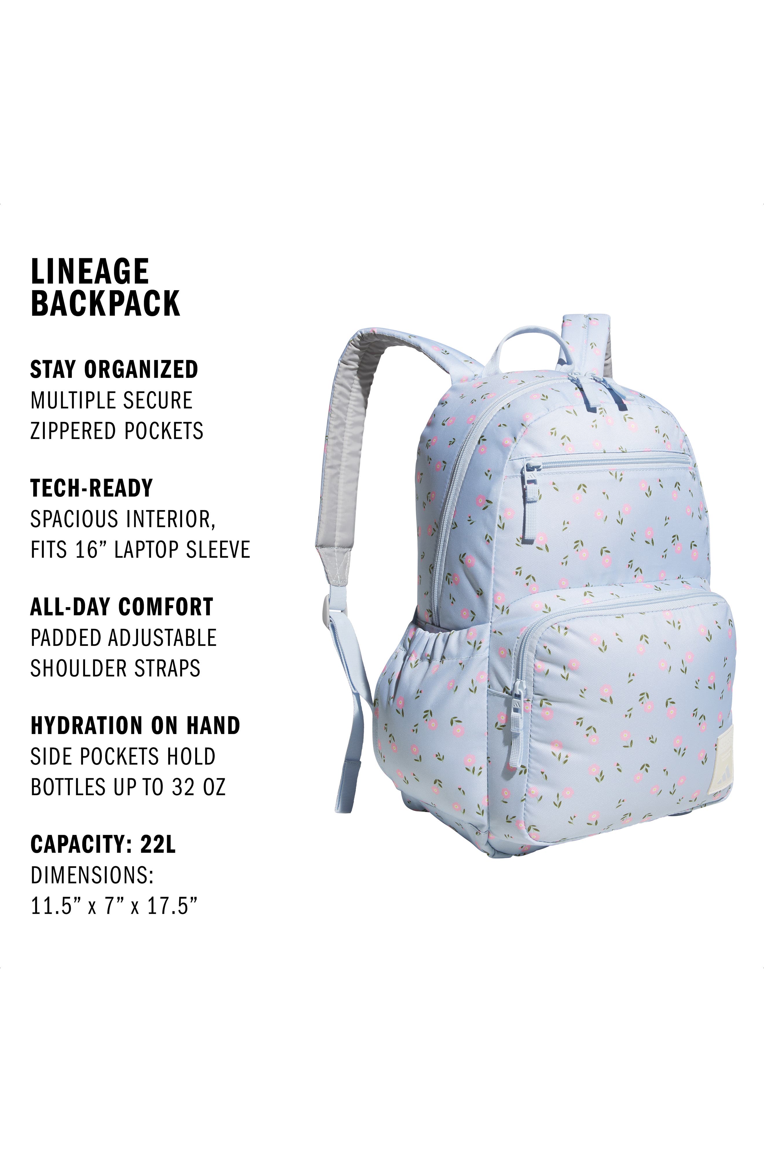 Kids' Lineage Floral Backpack, Alternate, color, DITSY FLORAL CRYSTAL SKY