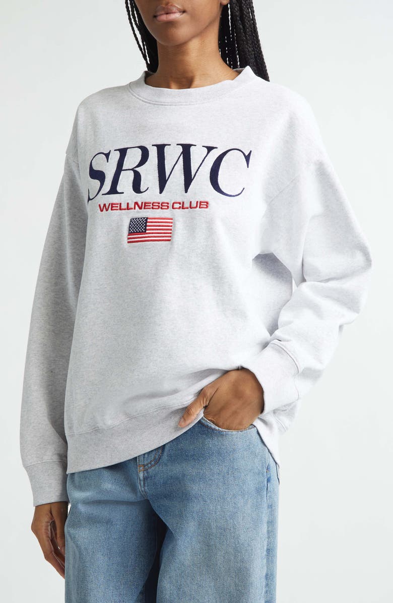 Sporty & Rich Gender Inclusive Nautical Embroidered Fleece Sweatshirt, Alternate, color, Heather Gray