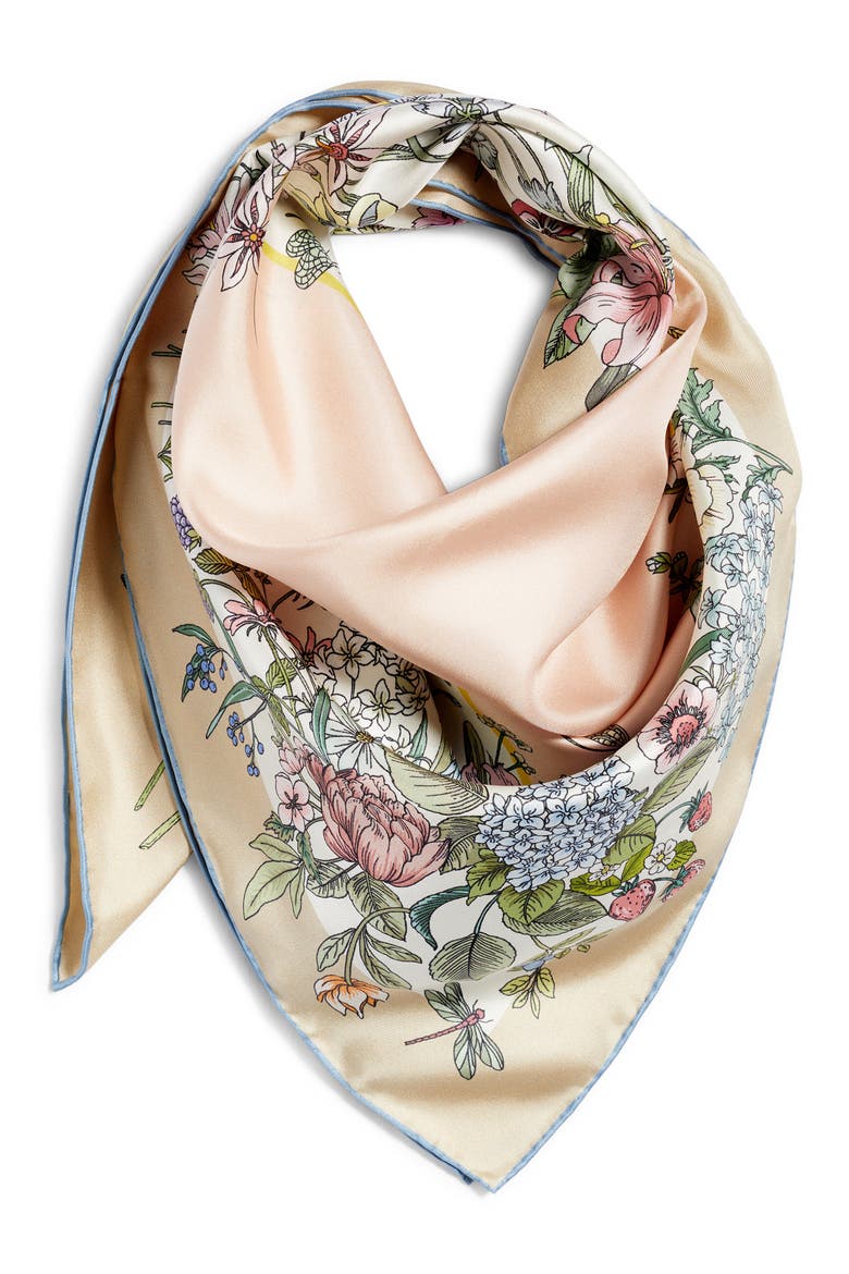 Summer Bounty Series Silk Square Scarf, Alternate, color, PEBBLE
