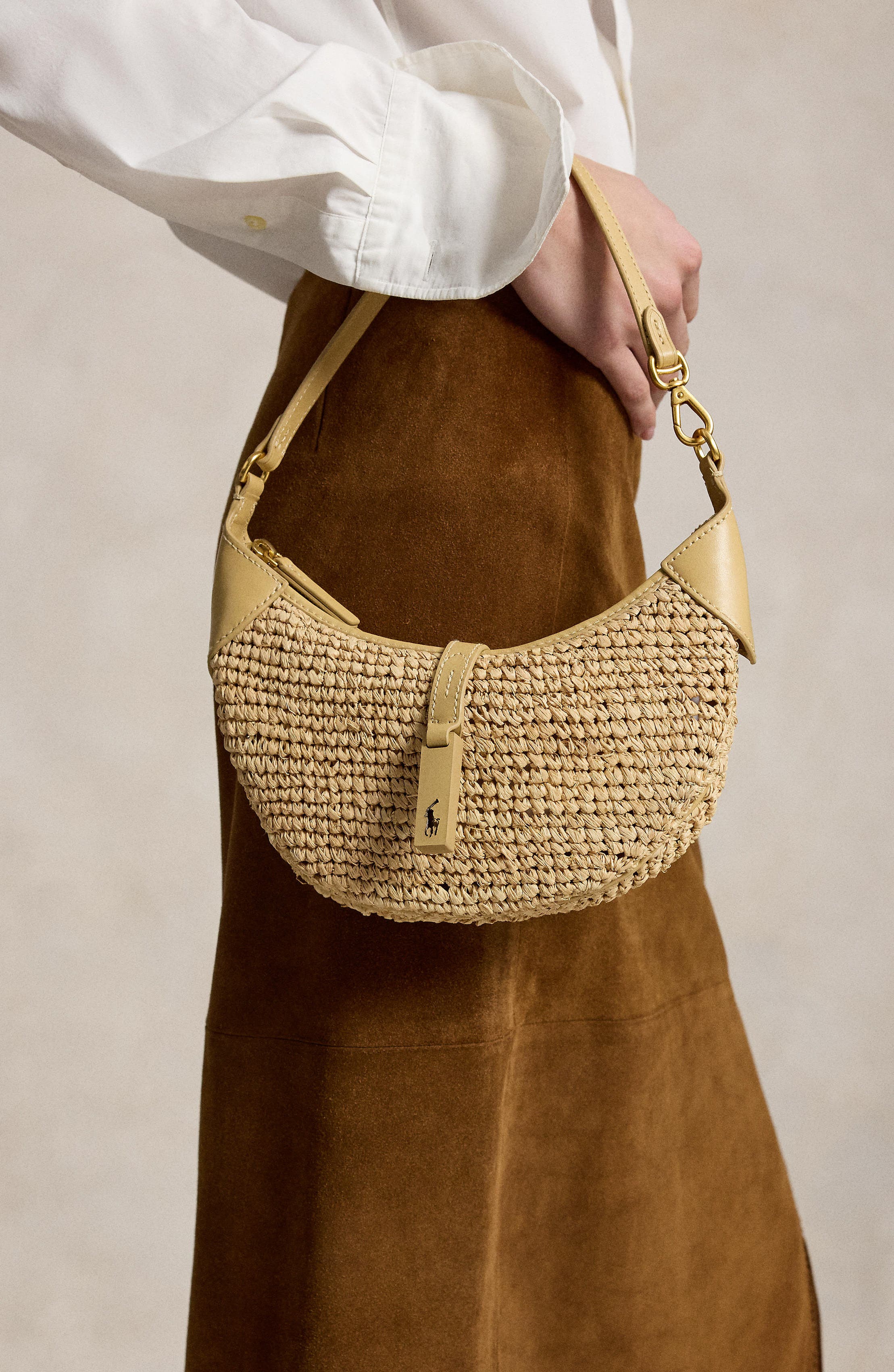 Polo Ralph Lauren Raffia Shoulder Bag, Alternate, color, Natural/ Cashmere