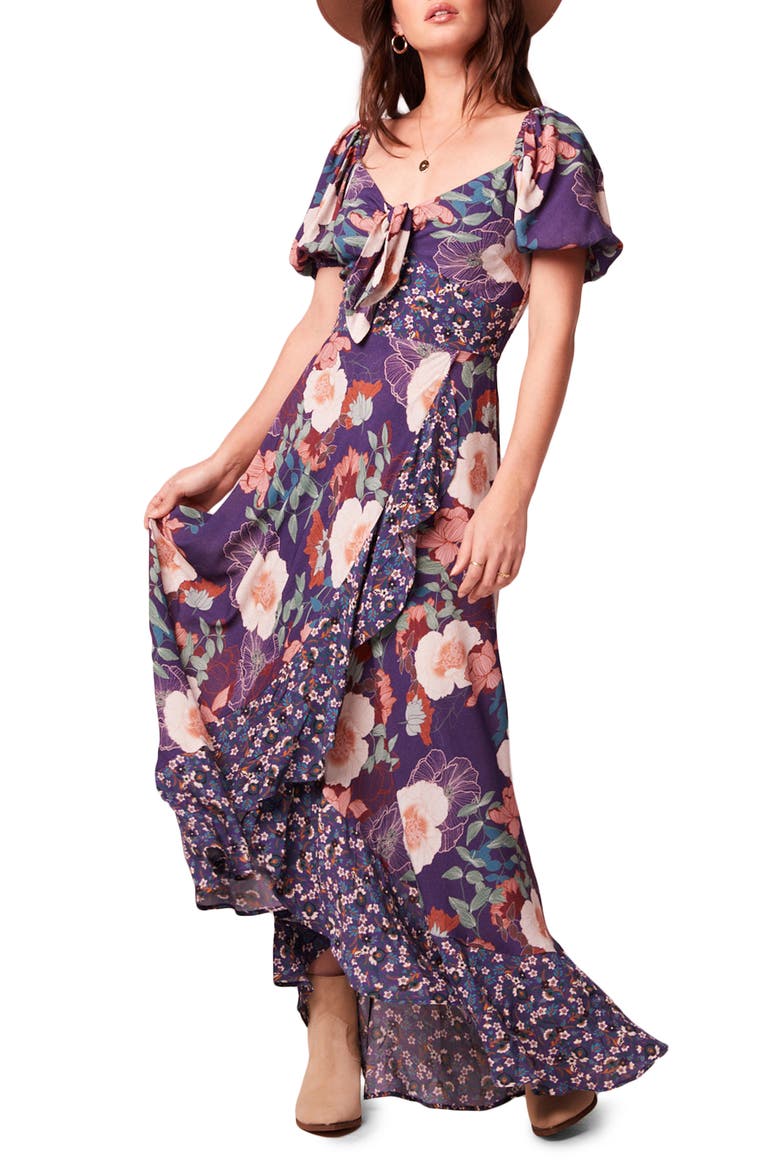 Livie Floral Print Maxi Dress, Main, color, PURPLE/ IVORY MIXED