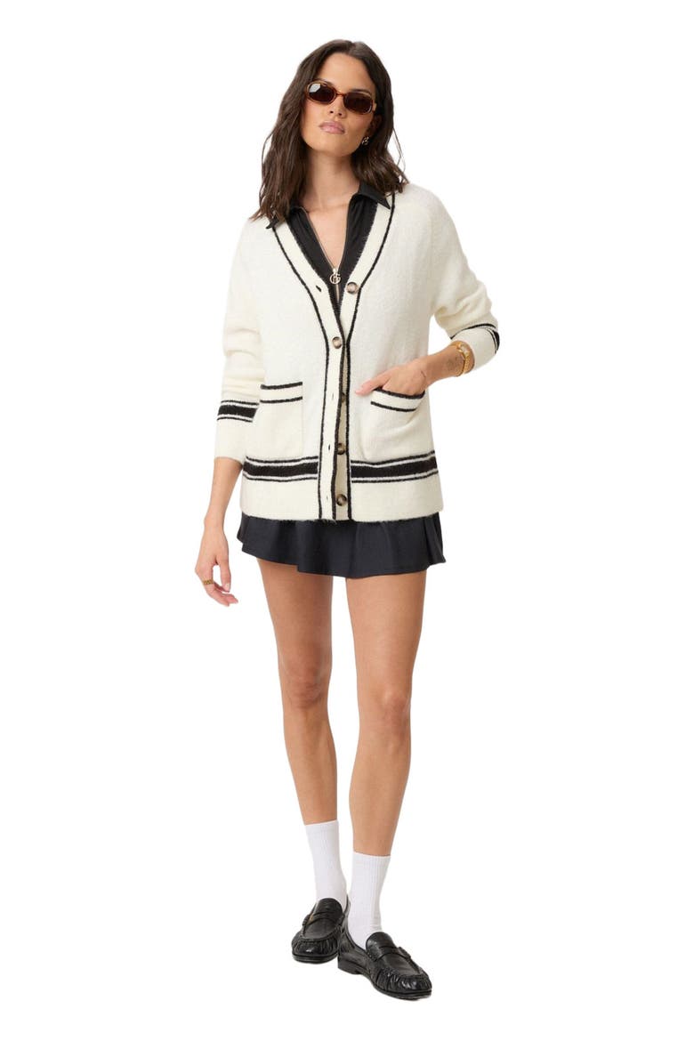 Fuzzy Striped Cardigan, Main, color, Black