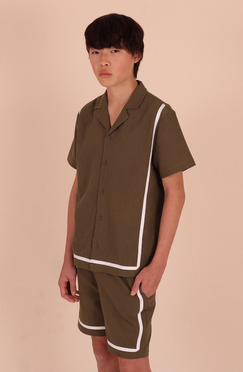 TINY TRIBE Kids' Cotton Camp Shirt, Alternate, color, Olive