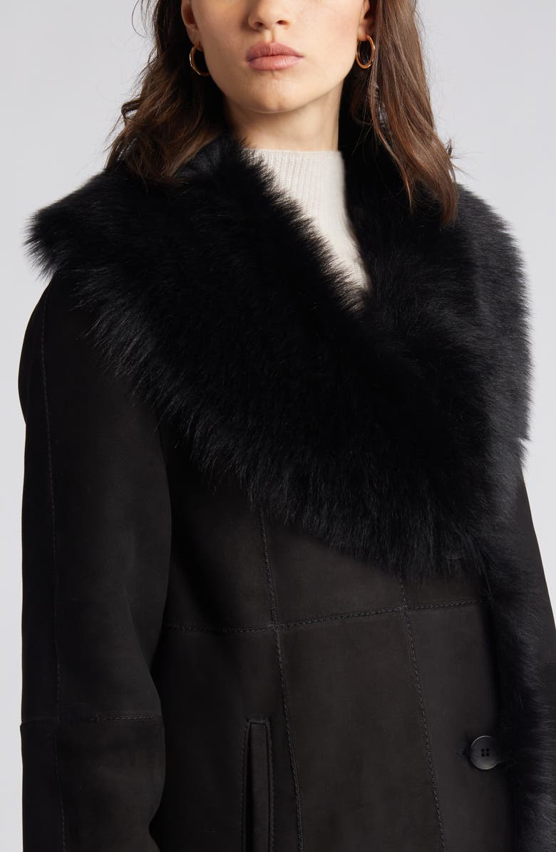 HiSO Libra Longline Genuine Shearling Coat, Alternate, color, Jet Suede Toscana Rasado