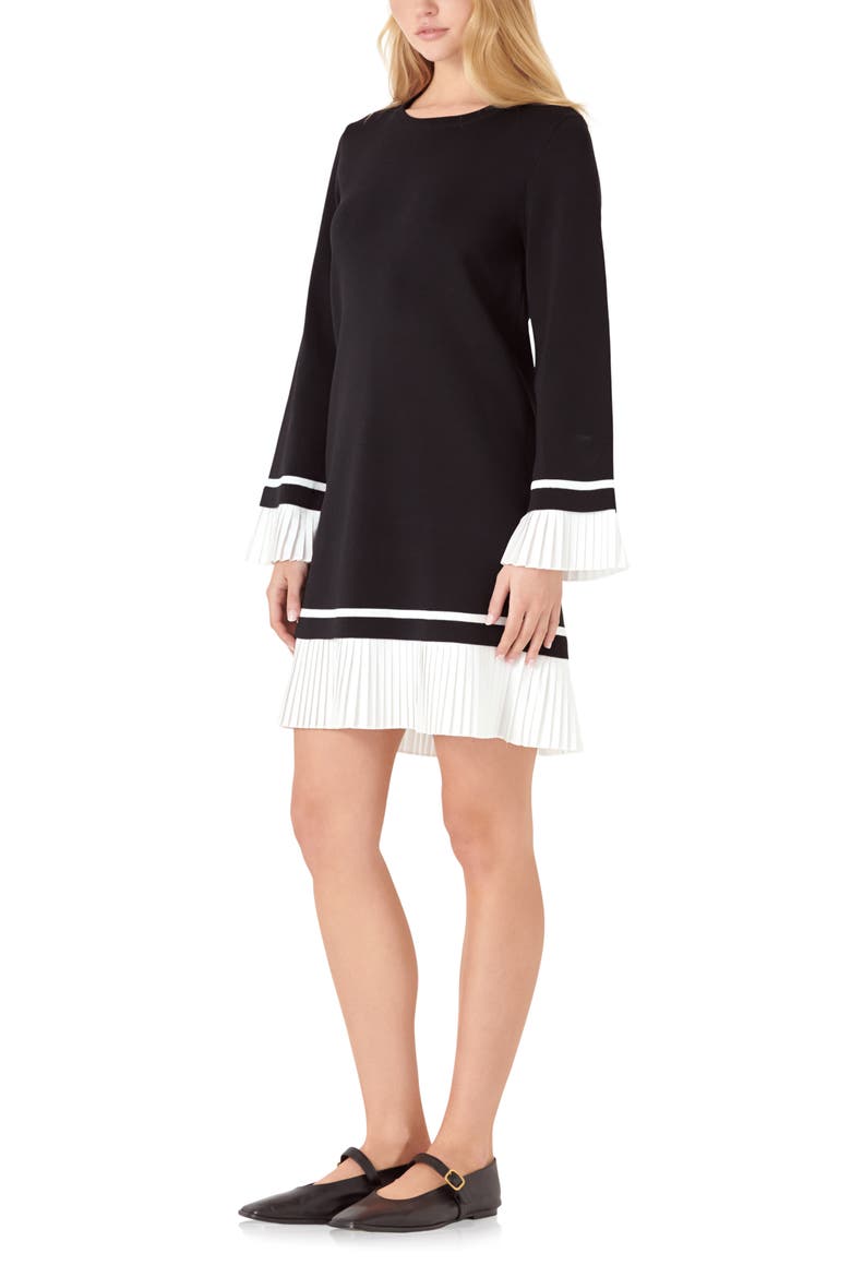 Mixed Media Long Sleeve Minidress, Alternate, color, BLACK/ WHITE