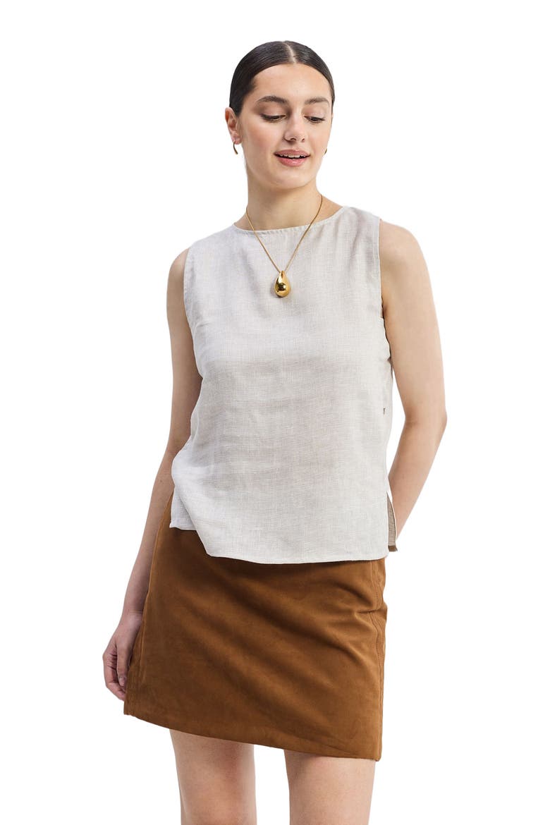 Boat Neck Top in Checkered Linen, Alternate, color, Linen Check