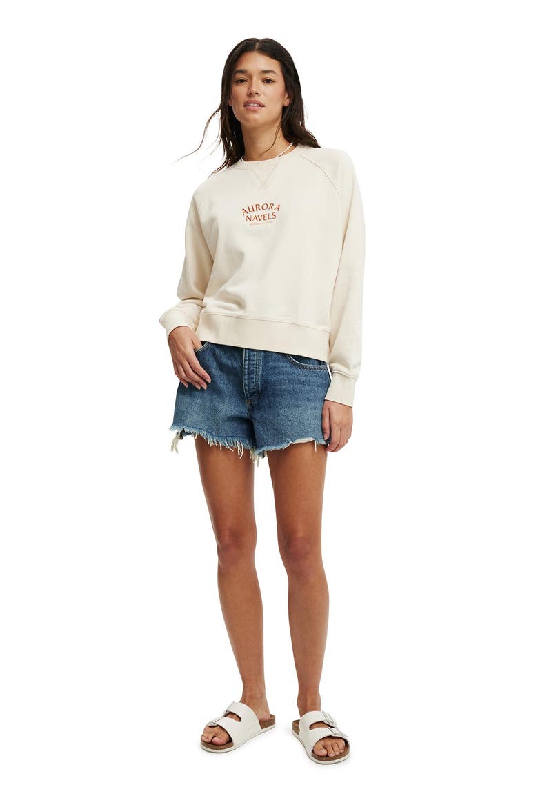 Women's Classic Fleece Graphic Raglan Crew Sweatshirt, Alternate, color, Aurora Navels Coconut