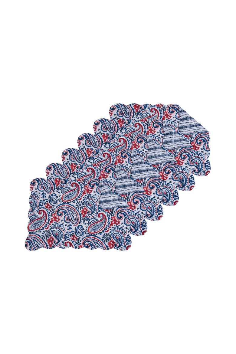 Americana Paisley 100% Cotton Set of 6 Placemats 13" x 19", Main, color, Blue