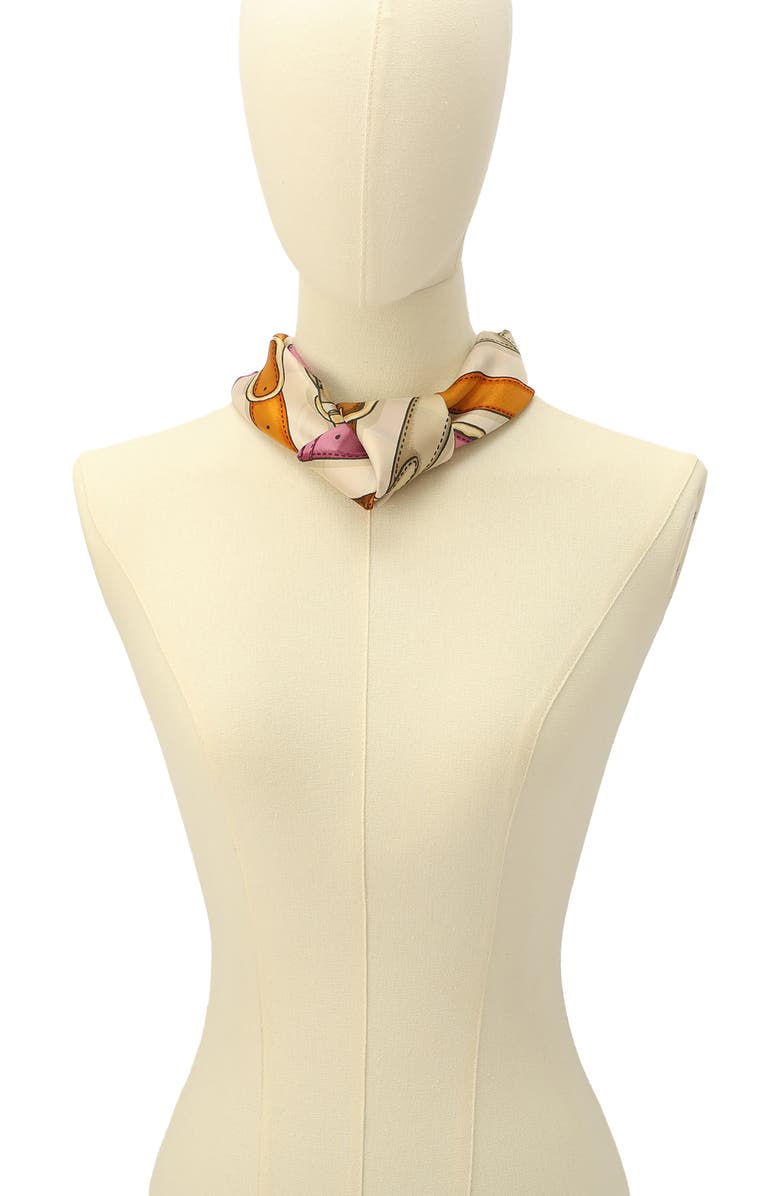 COACH Multi Belt Print Silk Square Scarf, Alternate, color, Honey Brown/ Multi