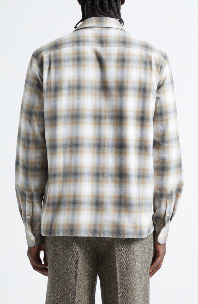 JW Anderson Gradient Check Brushed Flannel Button-Up Shirt, Alternate, color, Biscuit