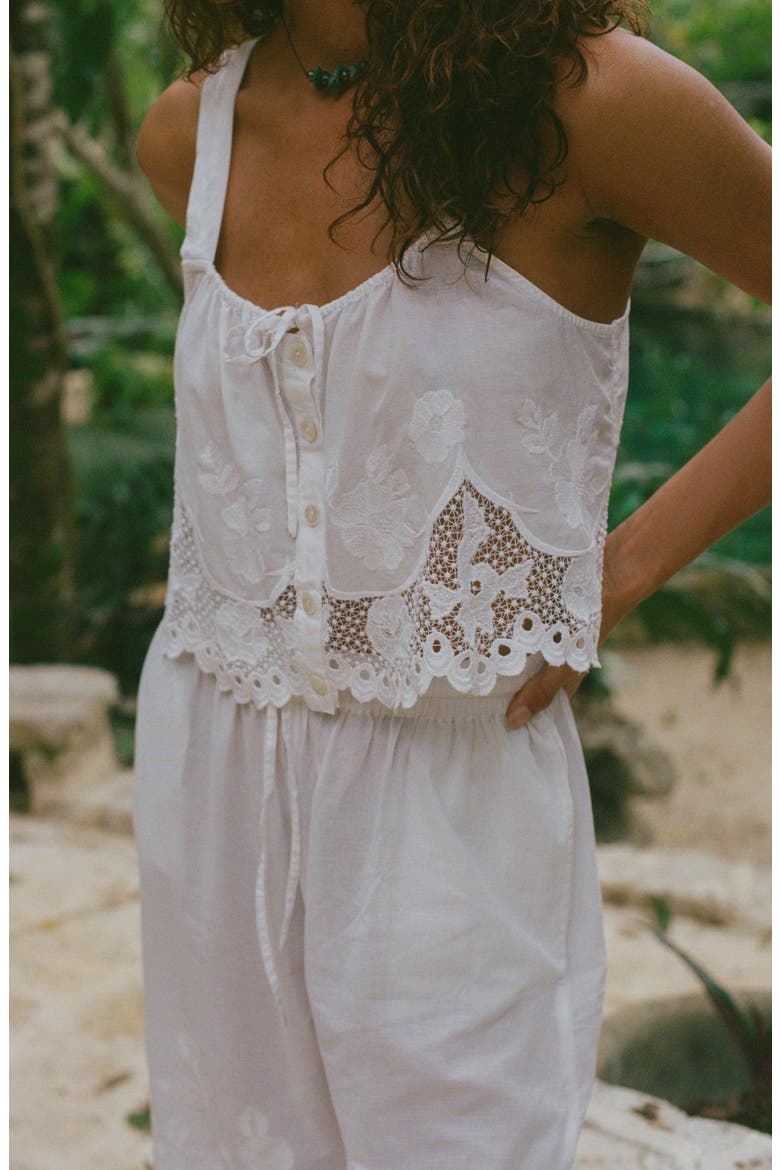 Flora Broderie Anglaise Trim Organic Cotton Cover-Up Top, Alternate, color, WHITE