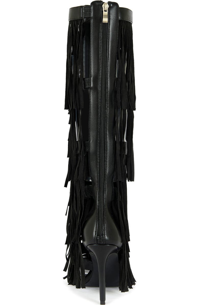 AZALEA WANG Amadeo Knee High Fringe Sandal, Alternate, color, Black