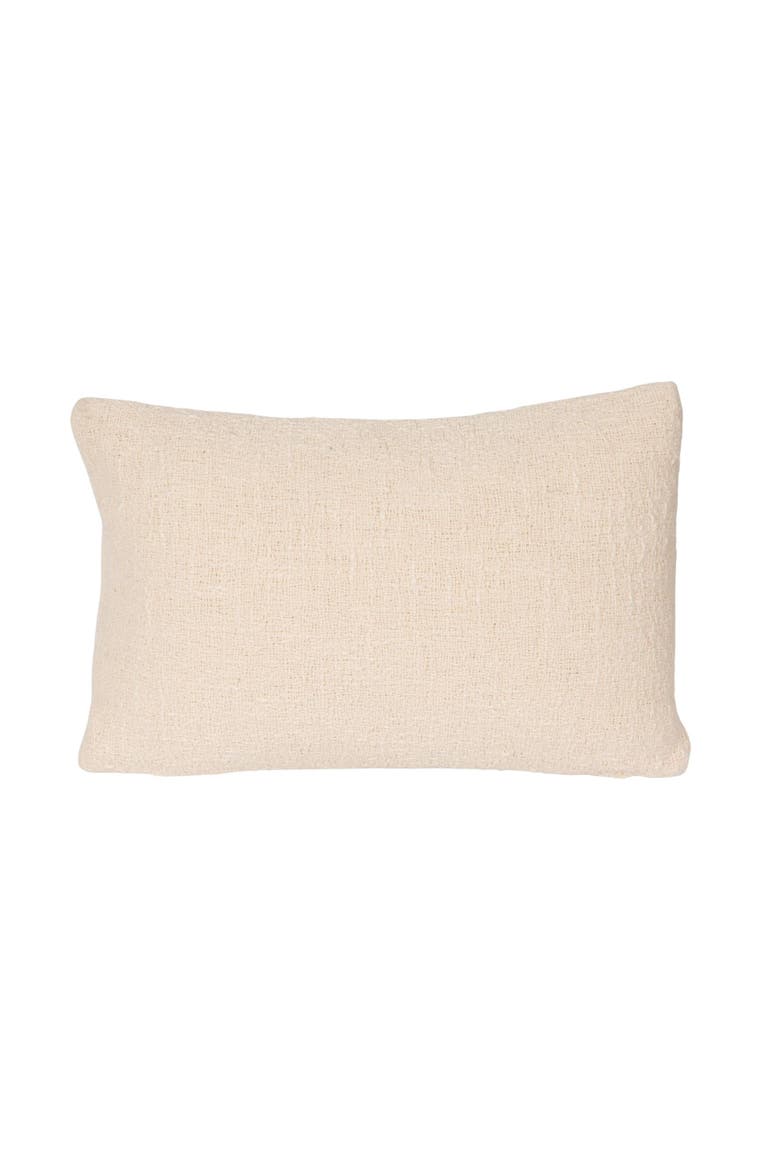 Woven Cotton Embroidered Lumbar Pillow "Lover", Cream and Grey Melange, Alternate, color, White