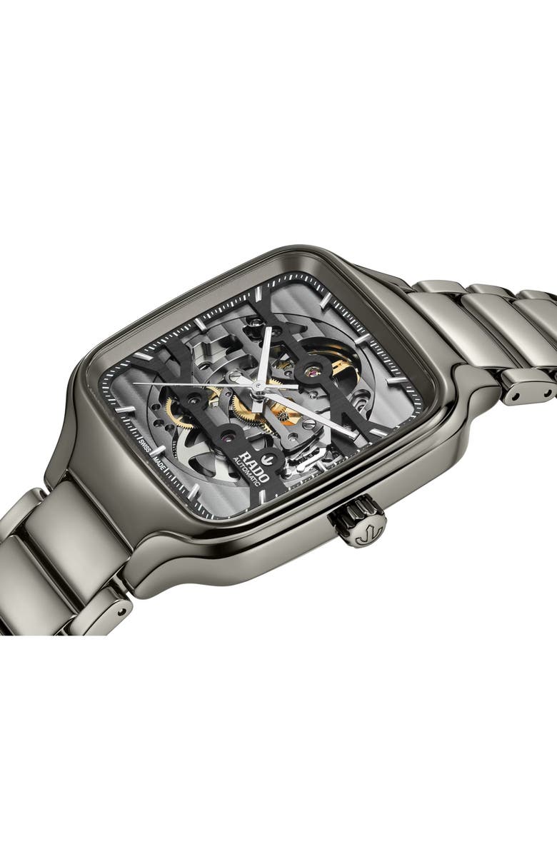 RADO True Square Automatic Skeleton Bracelet Watch, 38mm, Alternate, color, 