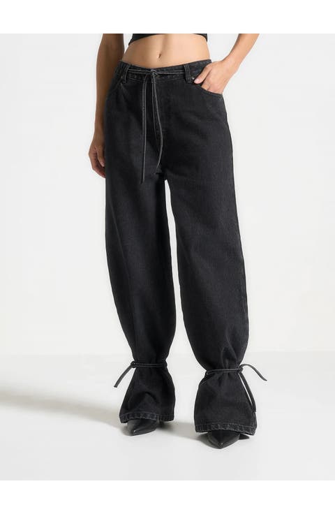 Faye Wide Mid Rise Jeans with Tie Waist