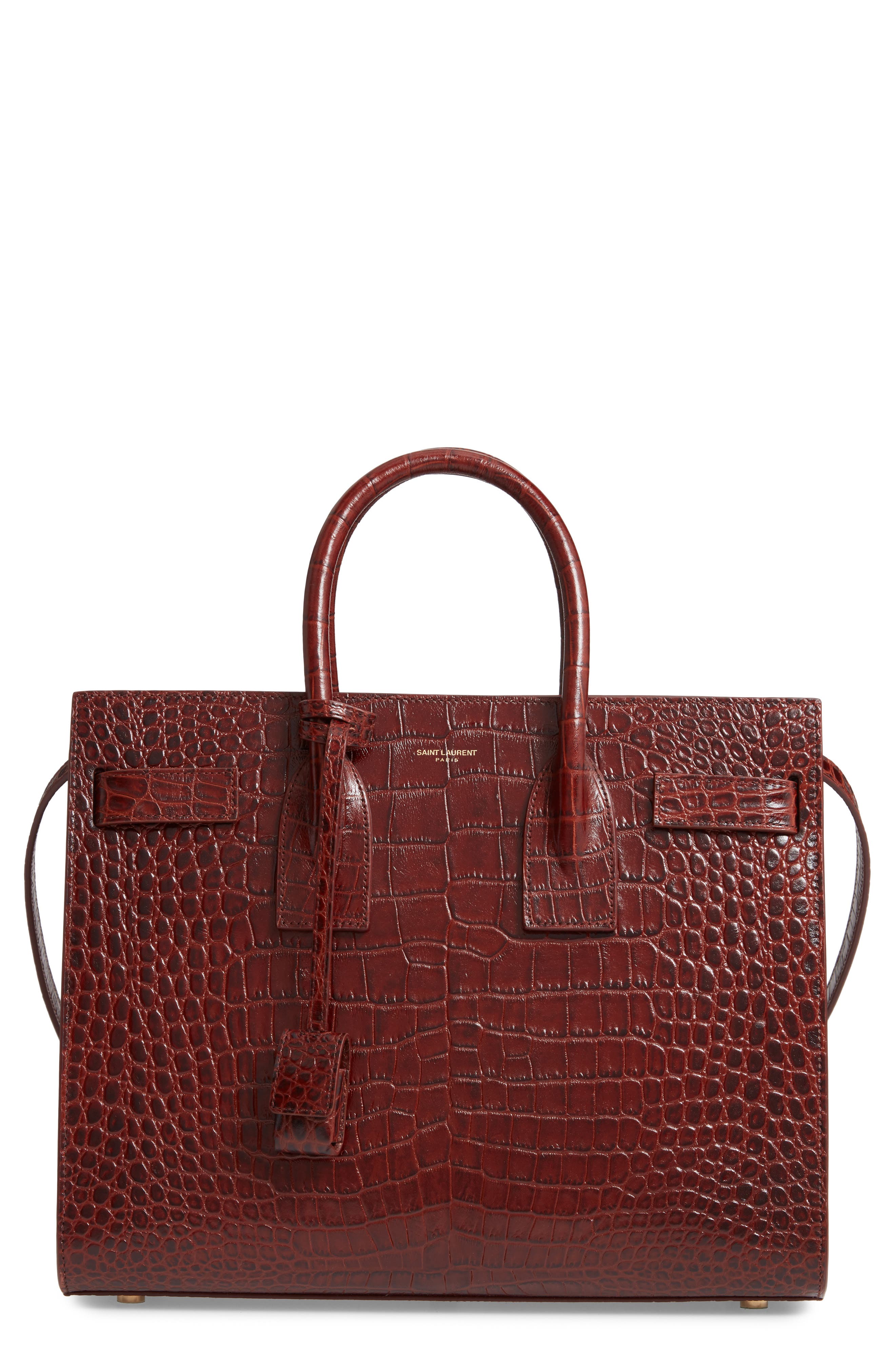 Saint Laurent Small Sac de Jour Croc Embossed Leather Tote, Main, color, 