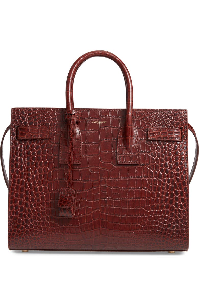 Saint Laurent Small Sac de Jour Croc Embossed Leather Tote, Main, color,
