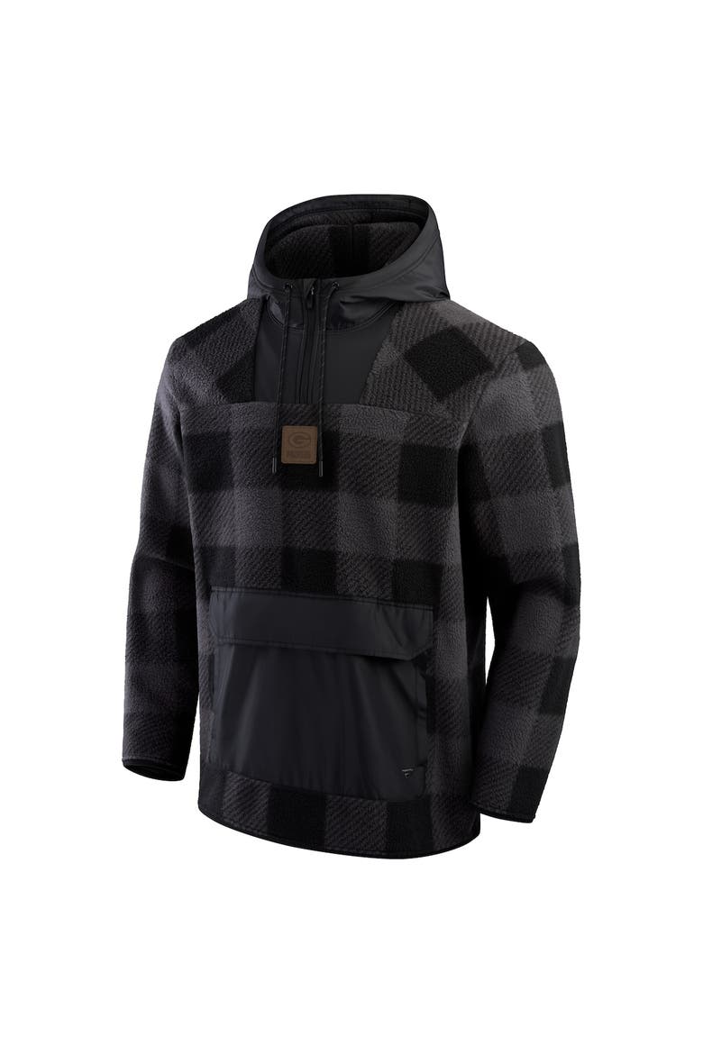 Men's Fanatics Black Green Bay Packers Elements Plaid Polar Fleece Quarter-Zip Hoodie, Alternate, color, Black