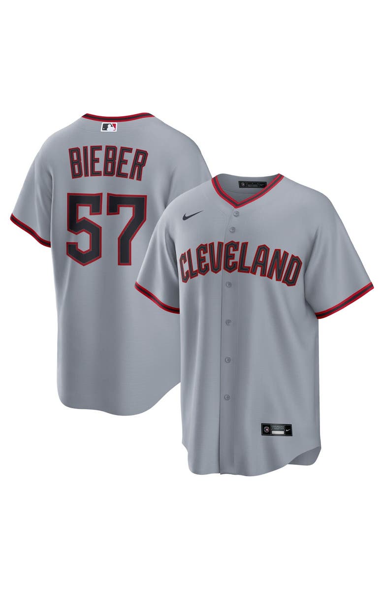 Nike Men's Nike Shane Bieber Gray Cleveland Guardians Road Replica Jersey, Main, color, 