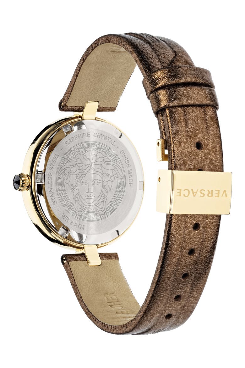 Virtus Infinity Leather Strap Watch, 34mm, Alternate, color, GOLD