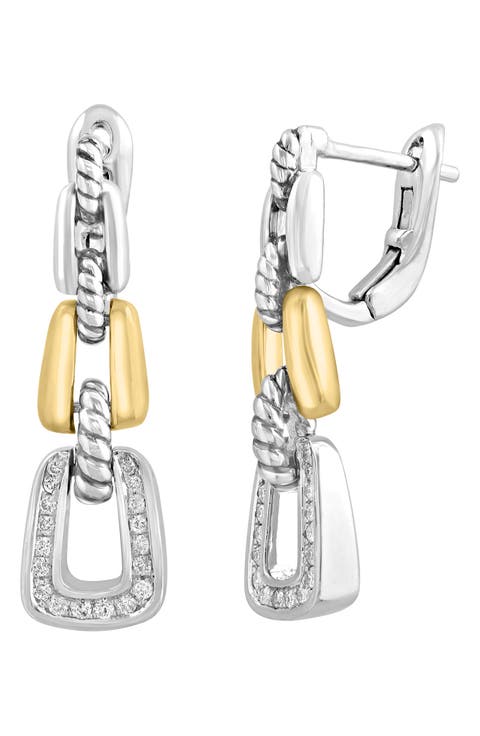 Two-Tone Diamond Chain Drop Earrings
