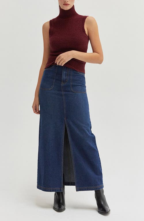 Crescent Denim Maxi Skirt In Denim Blue
