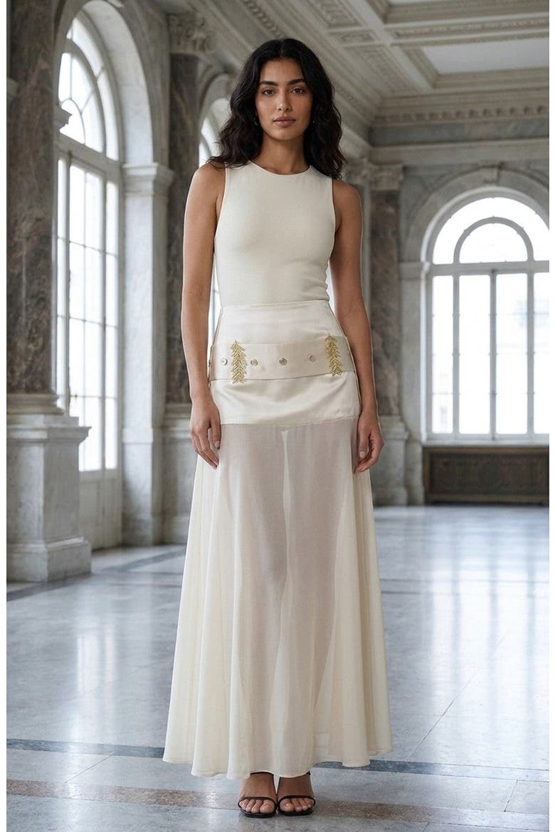 Sheer High Waist Half Skirt, Alternate, color, Beige