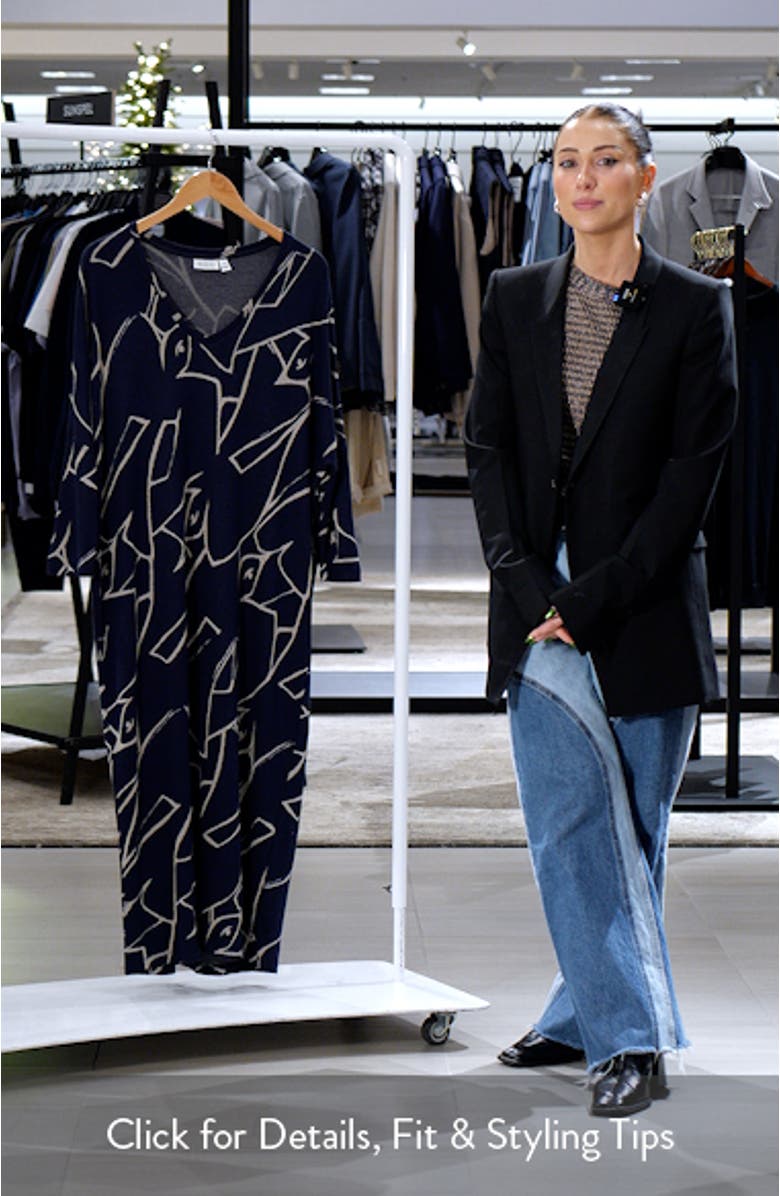 Nyrini Print V-Neck Long Sleeve Midi Dress, sales video thumbnail