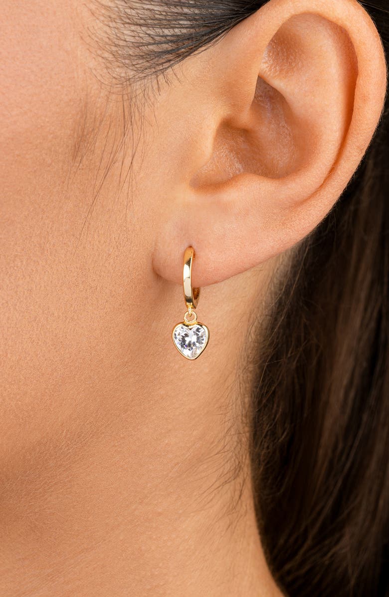 Sterling Forever Lizzy Heart Drop Hoop Earrings, Alternate, color, Gold