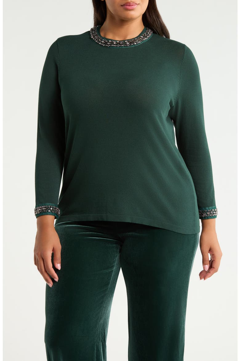 Rhinestone Embellished Sweater, Main, color, PINE FOREST