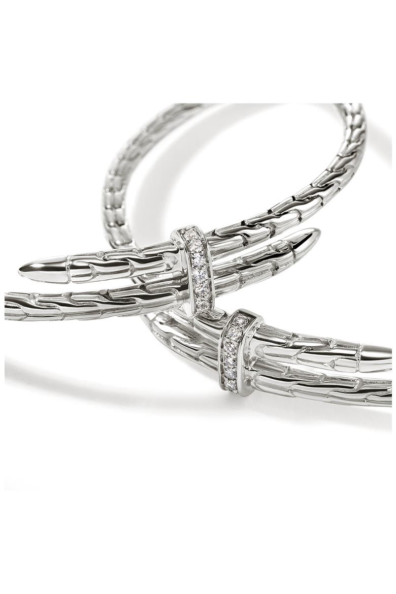 Large Spear Hoop Earrings, Silver, Diamonds, 45mm, Alternate, color, SILVER
