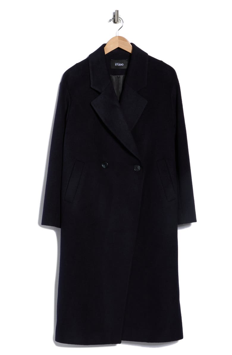 Fleurette Double Breasted Wool Blend Coat, Alternate, color, Navy