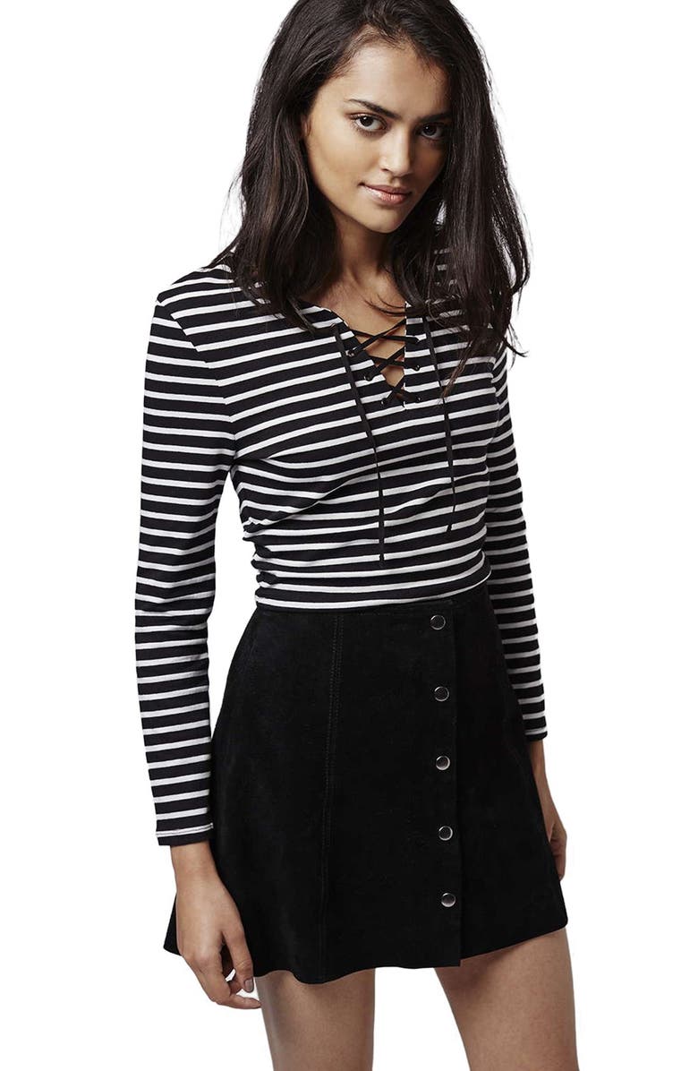 Topshop Stripe Lace-Up Long Sleeve Top, Alternate, color, 