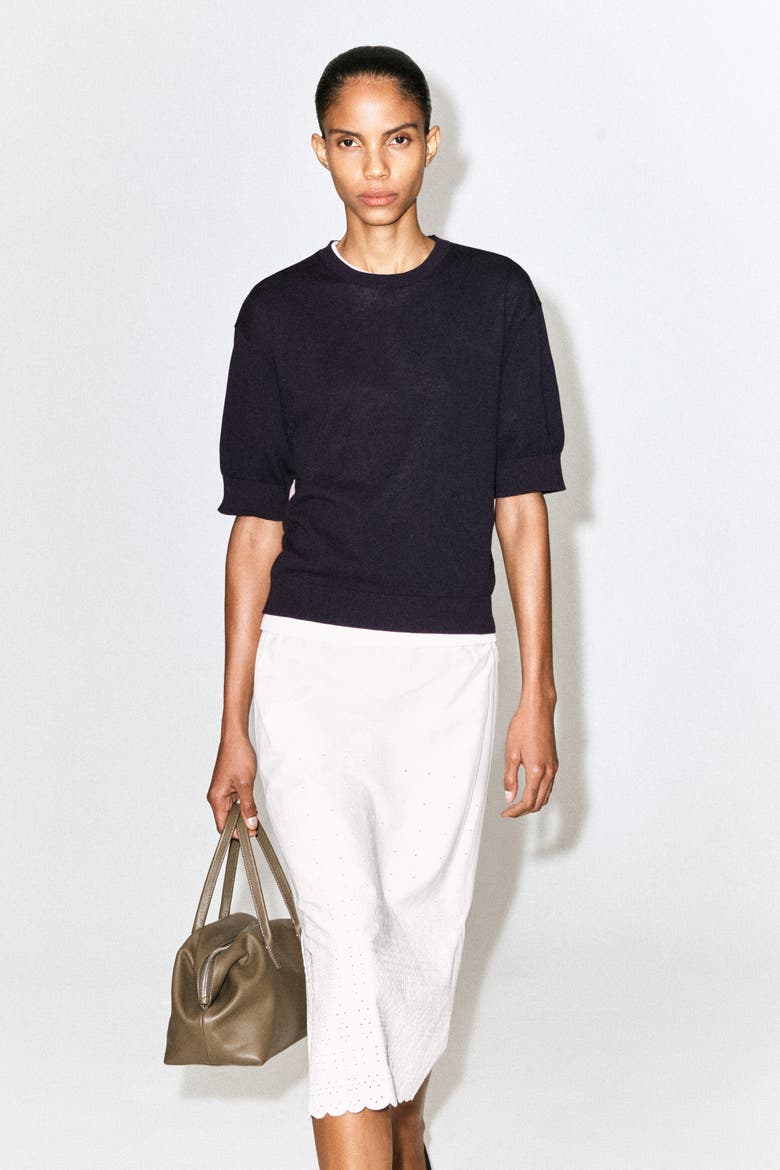 Knitted Cotton T-shirt, Main, color, NAVY