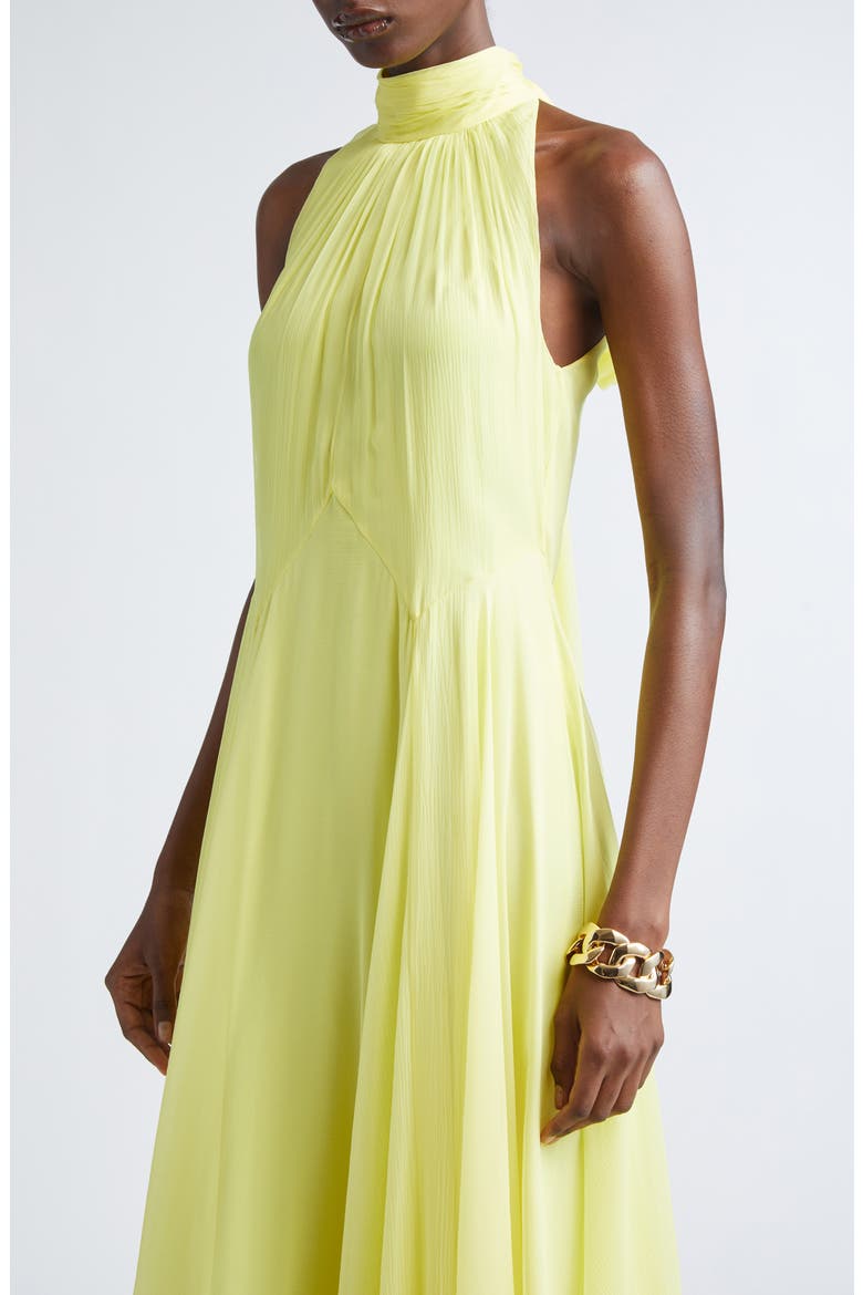 Bow Back Pleated Silk Chiffon Gown, Alternate, color, ACID YELLOW