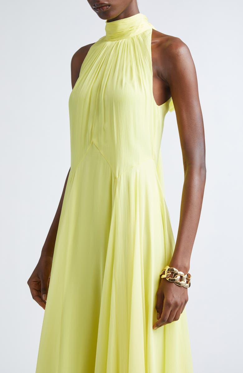 Givenchy Bow Back Pleated Silk Chiffon Gown, Alternate, color, Acid Yellow