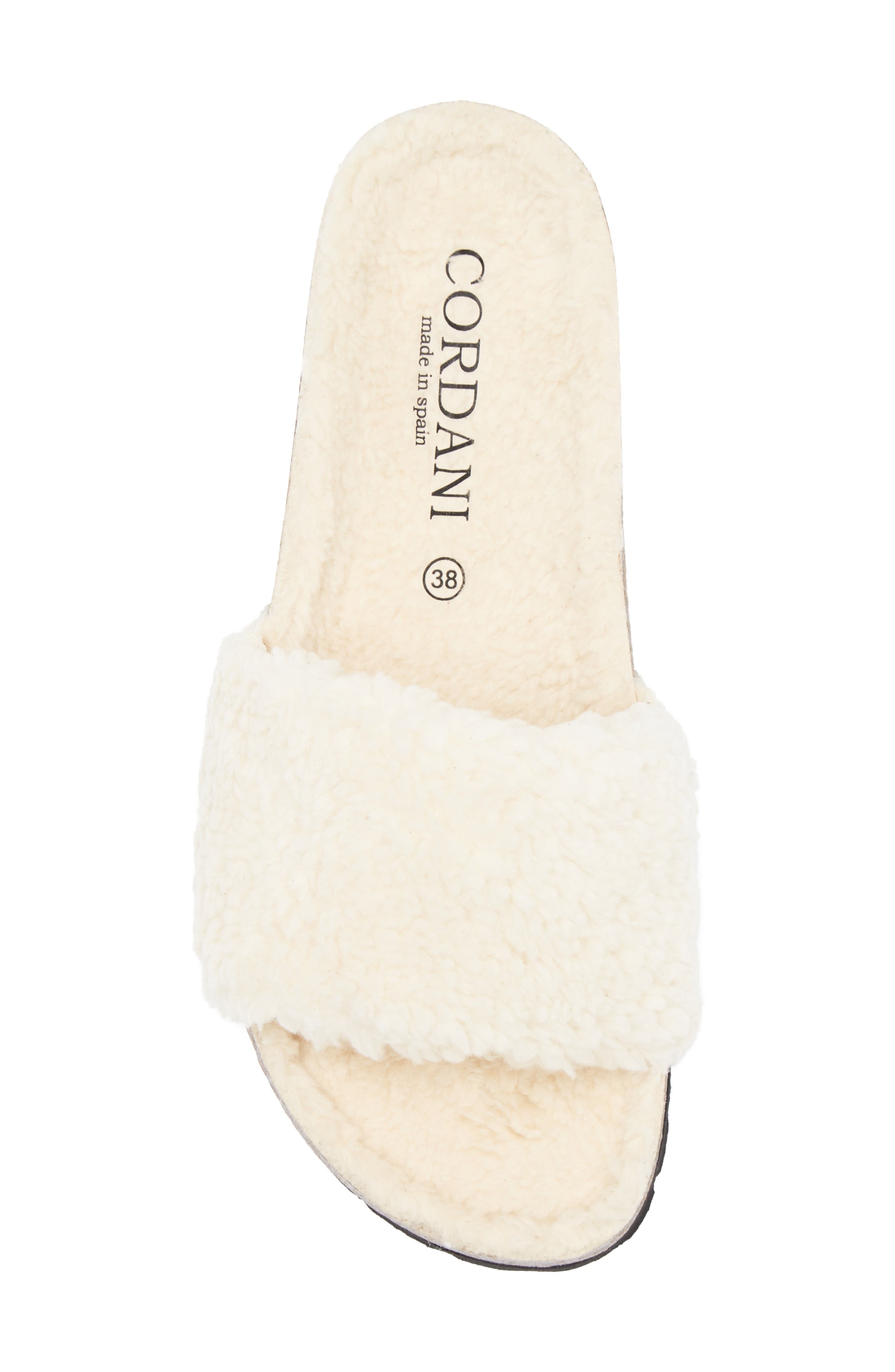 Mylie Faux Fur Slide Sandal, Alternate, color, CREME