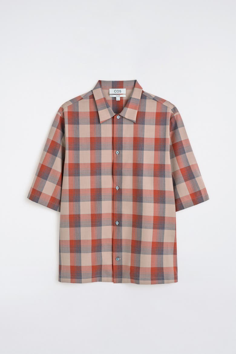 Checked Wool-blend Shirt, Alternate, color, BEIGE / ORANGE / CHECKED