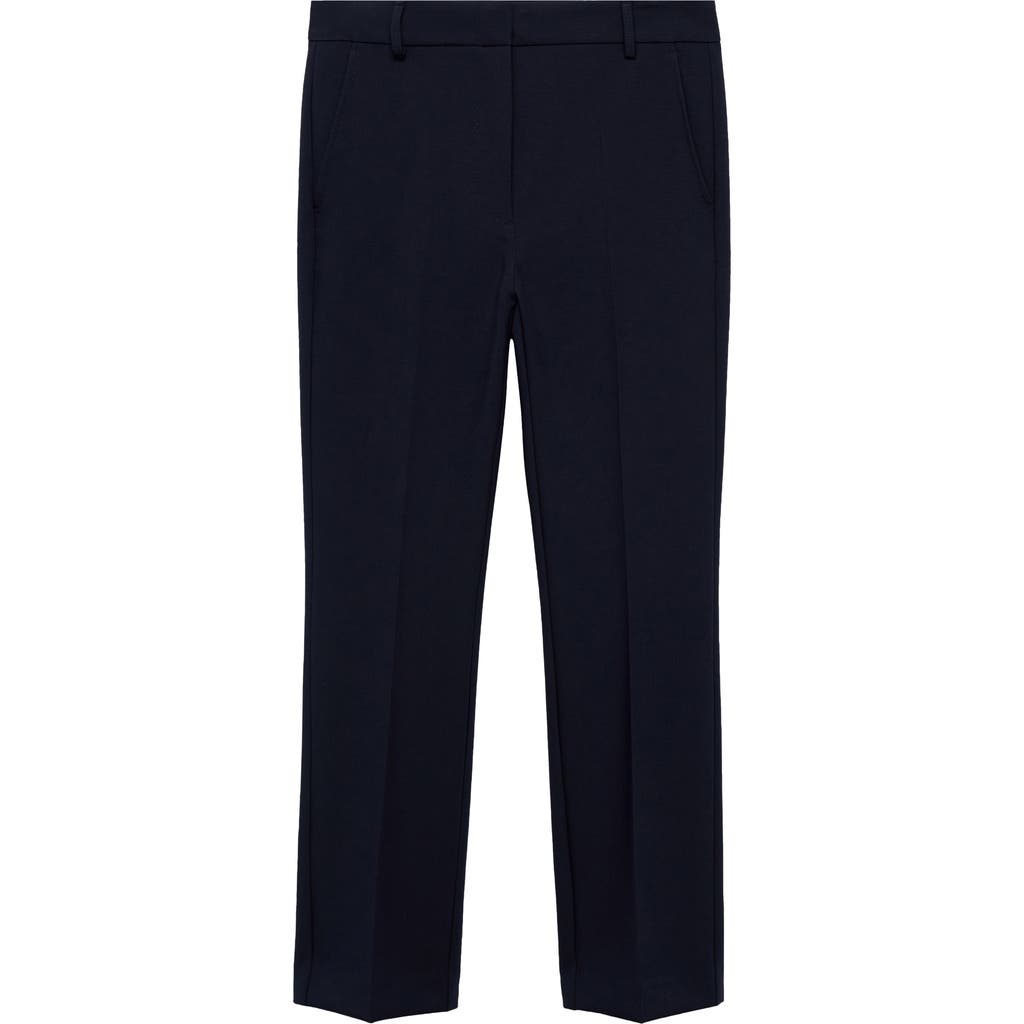 Mango Pleated Straight Leg Ankle Pants In Dark Navy