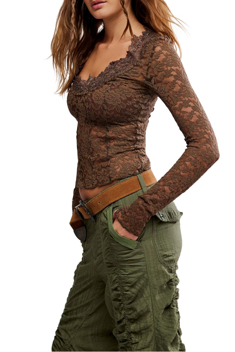 All Night Long Lace Top, Alternate, color, TEAK