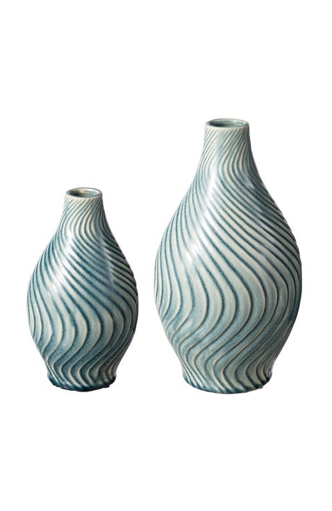Set of 2 Modern Spiraling Artistry Ceramic Table Vases