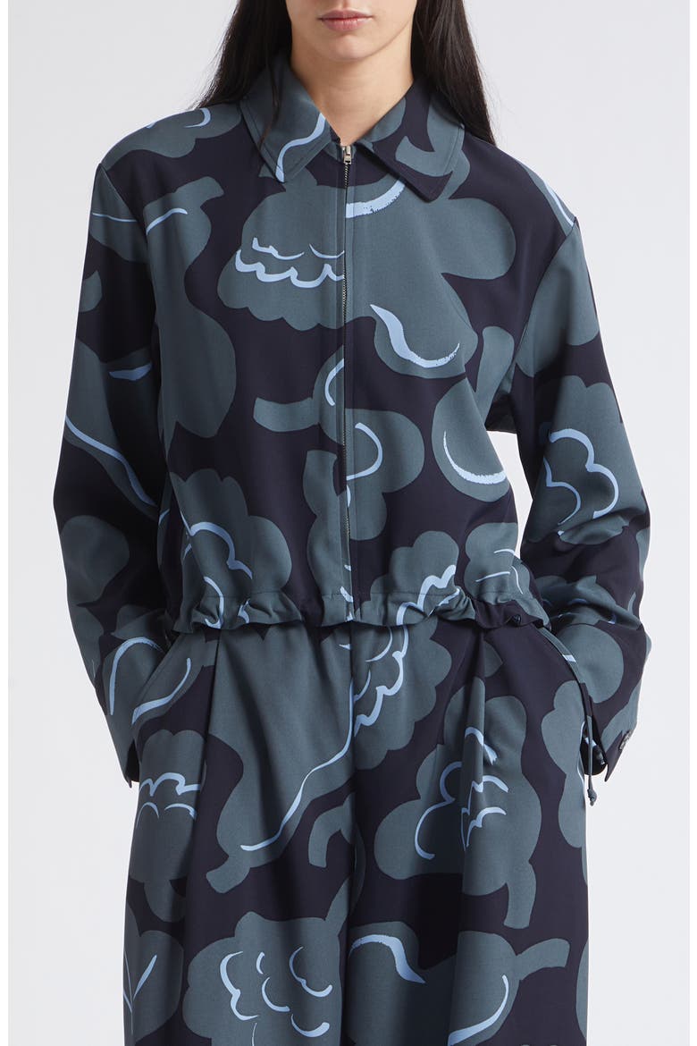 Pulssi Kukasta Kukkaan Cropped Zip Shirt, Main, color, GREY DARK BLUE LIGHT BLUE