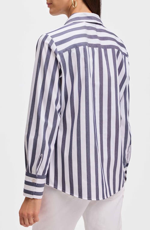 Foxcroft Mary Stripe Long Sleeve Cotton Sateen Button-up Shirt