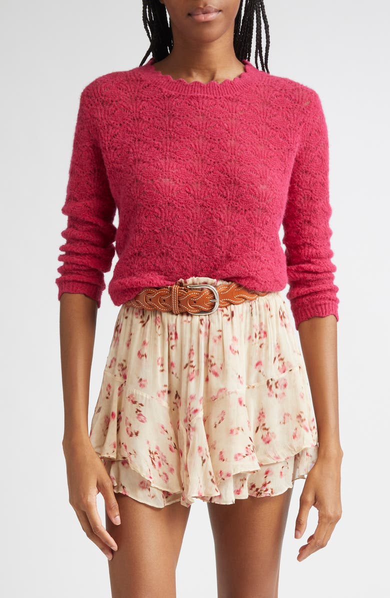 Isabel Marant Étoile Leonette Scallop Baby Alpaca Blend Sweater, Main, color, Fuschia