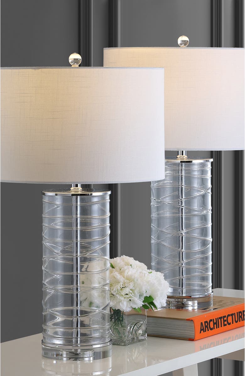 JONATHAN Y Cole 27.5" Modern Fused Glass Cylinder LED Table Lamp, Alternate, color, Clear